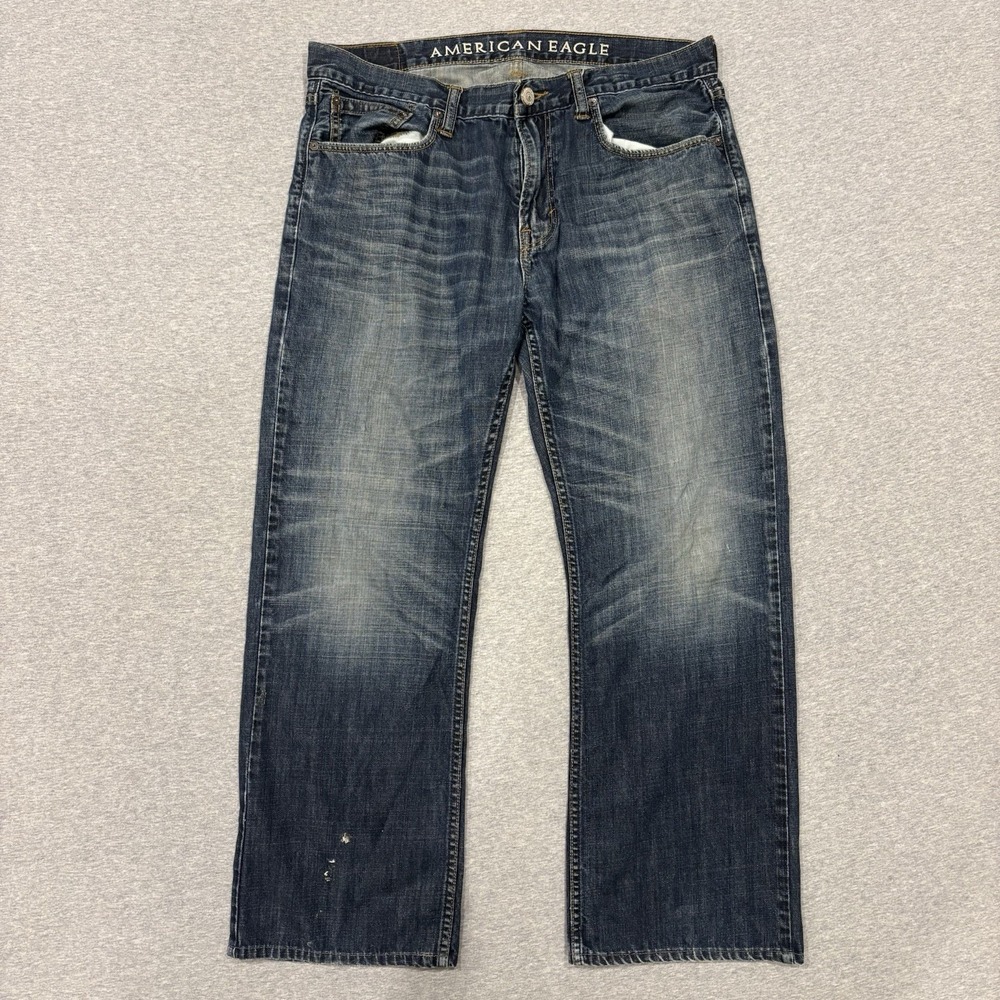 American Eagle Low Rise Bootcut Jeans Men's Size 34x30 (Fits 36x28) Blue Faded